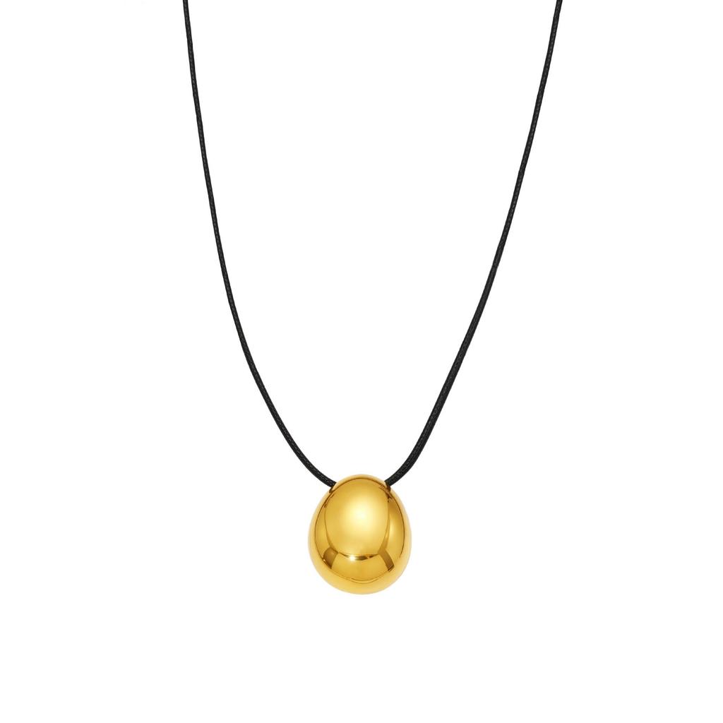 Oumika Geometric Pendant Necklace: High-Polished Stainless Steel with Black Cord, Clavicle-Length, Non-Fading, European & American Style.