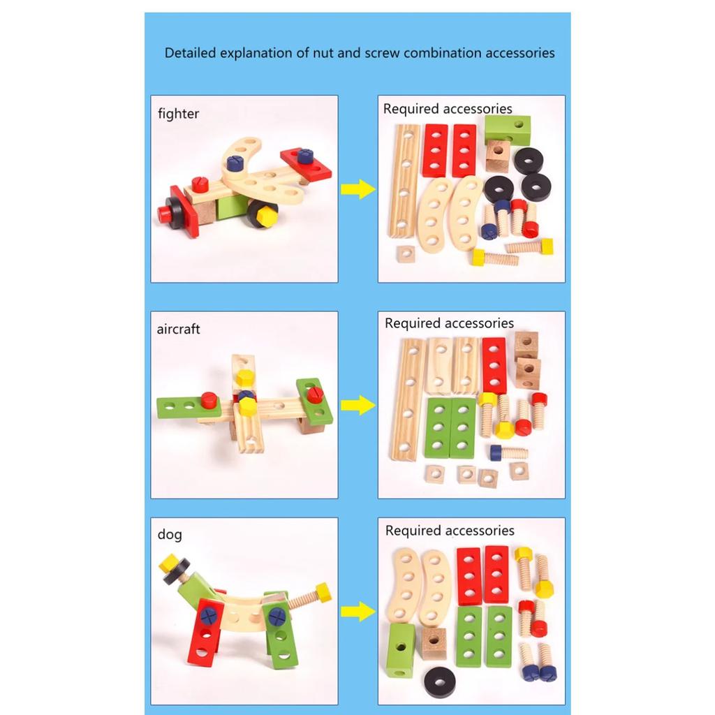Giocattoli Educativi Montessori per Bambini Set Gioco di Ruolo Cassetta degli Attrezzi in Plastica e Legno Bambini Montaggio Dadi e Viti Strumento da Falegname di Simulazione