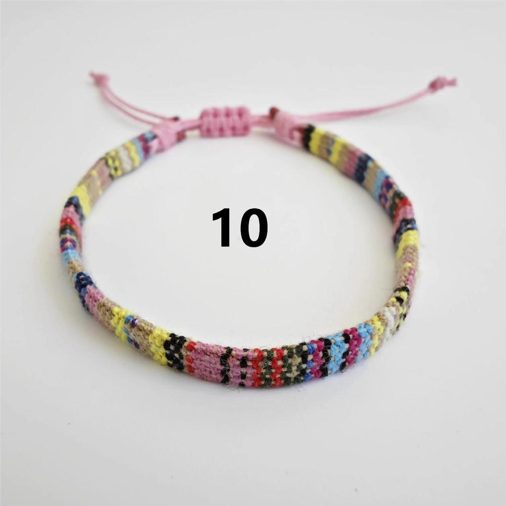 Bracelet Tissé Coloré en Coton-Lin Ajustable Fait Main