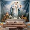 "Virgin Mary with Children and Lambs" Pattern Wall Hanging Tapestry Decorative Tapestry Home Decor for Bedroom and Living Room