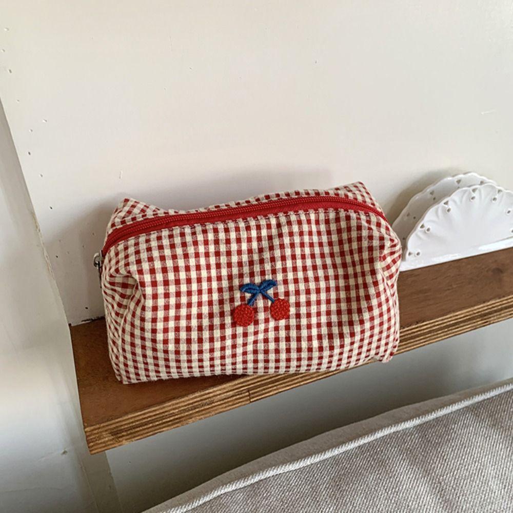 Multifunctional Plaid Makeup Bag Cloth Toiletry Bag Fashion Travel Storage Bag  Unisex