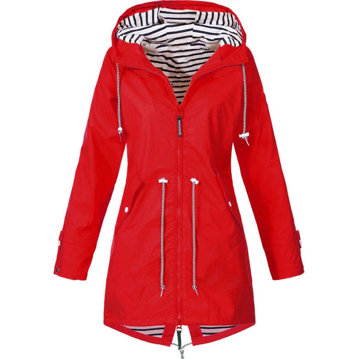 

2-in-1 Fleece Lined Waterproof Windbreaker Outdoor Hiking Jacket for Fall Winter, Style 2 Striped lining червоний