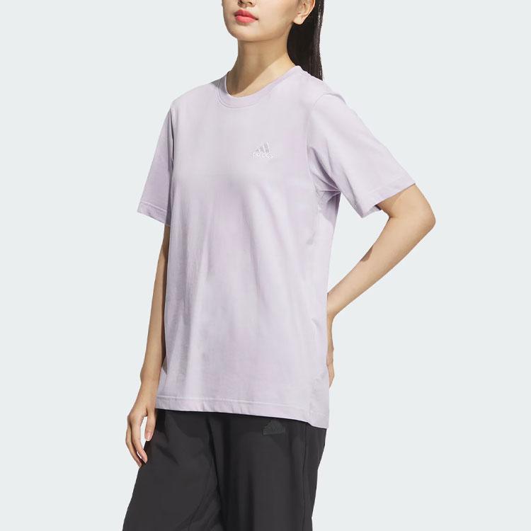Adidas Logo Sports Casual Solid Color Round Neck Short Sleeve Drop Shoulder T-Shirt Unisex T-Shirt Silver Purple JI9067