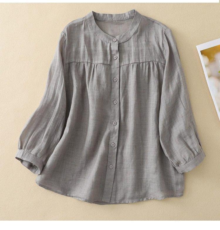 Versatile Women's Seven-Sleeve Cotton Linen Summer Blouse