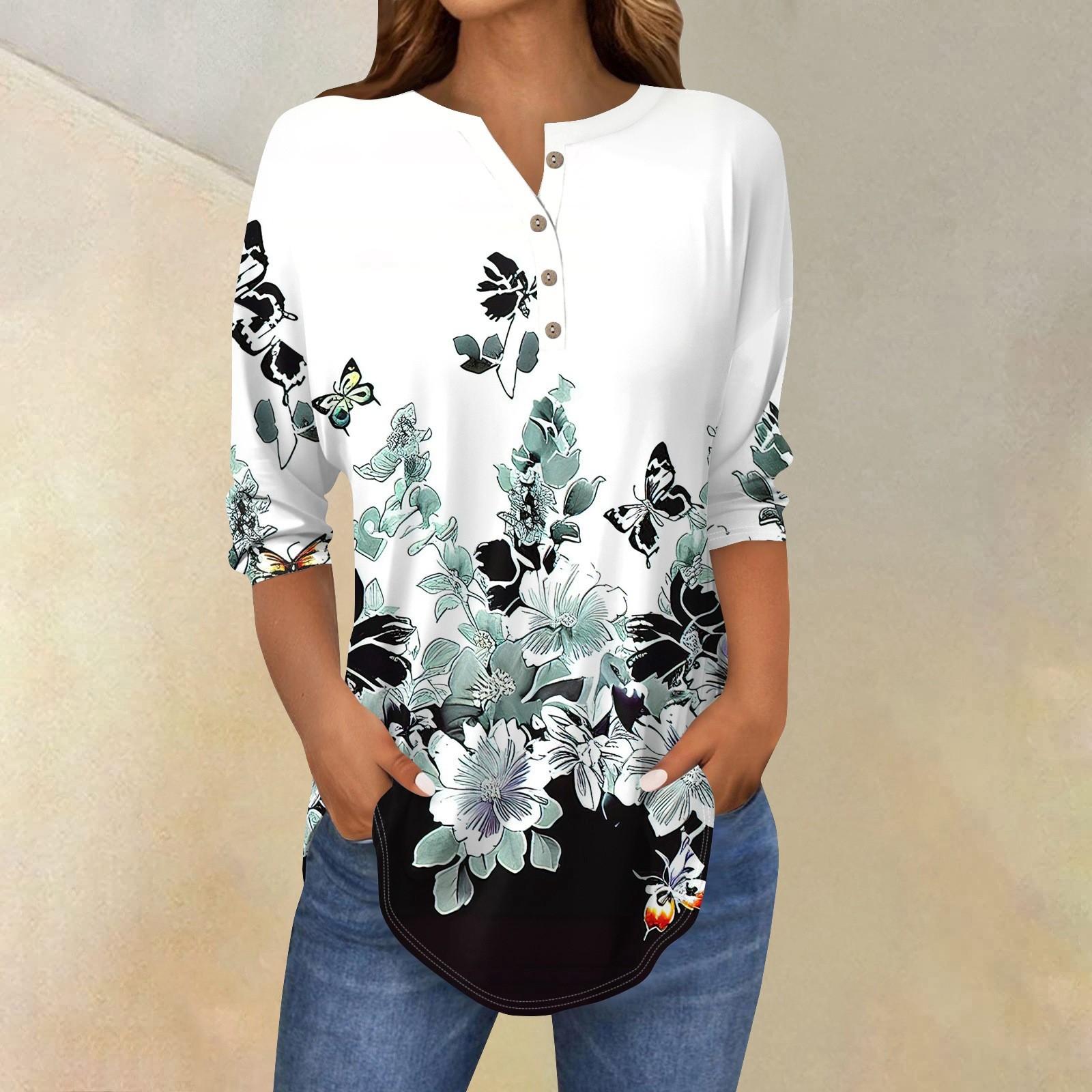 

Рубашки с рукавом 3/4 для женщин, модные, повседневные, с круглым вырезом, с принтом, футболка, топ XL белый