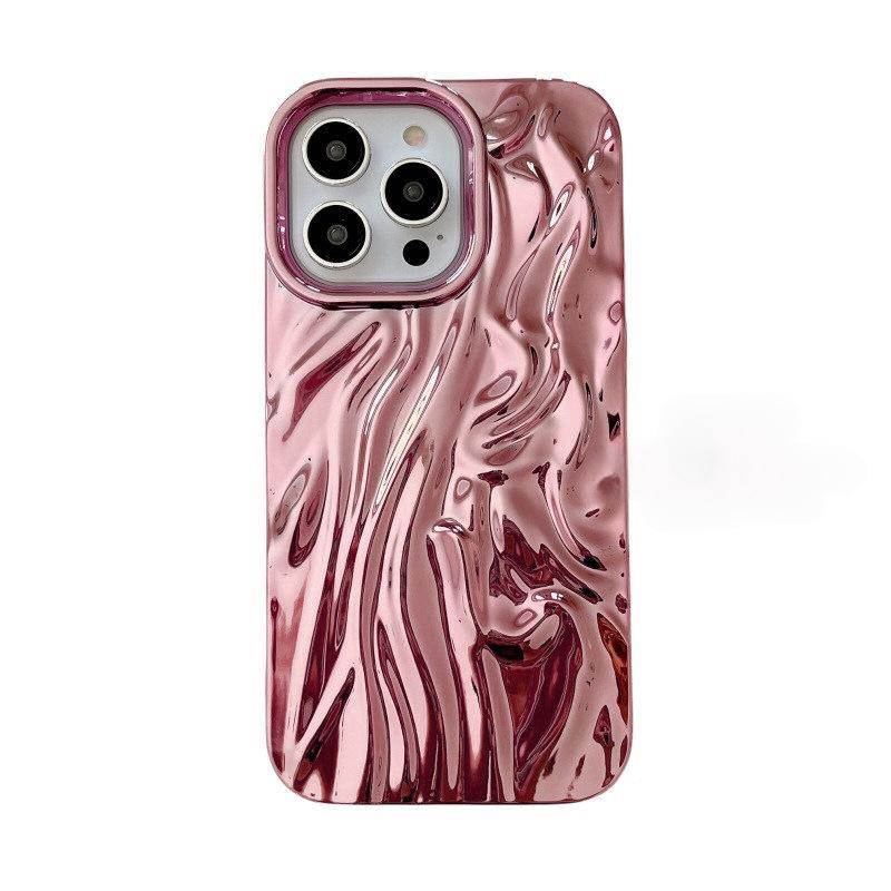 

3D Silk Pleated Electroplated Case for iPhone 13, 14, 15 Pro Max, 16 - Solid Color, Anti-Fall iPhone 17 Pro прозорий