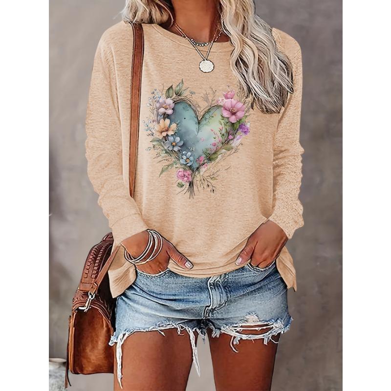 Women's letter print round neck long sleeve T-shirt