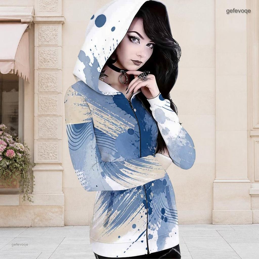 Women Plus Size Black Beige Printed Asymmetric Cutout Neck Hooded Long Sleeve Fitted Top