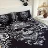3pcs Black White Gothic Skull Fitted Sheet Set 3D Printed Mattress Covers Soft Breathable With 2 Pillowcases for Adults Bedroom