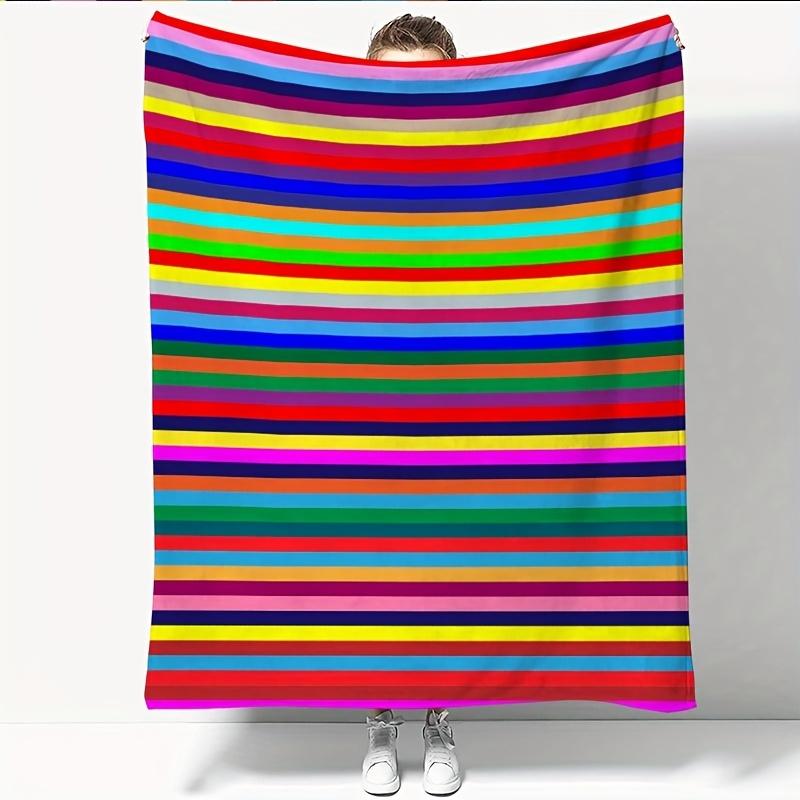 Rainbow Stripes Classic Blanket Reversible Flannel Throw for Colorful Comfort AllSeason Cheerful Style Gift 75X95CM