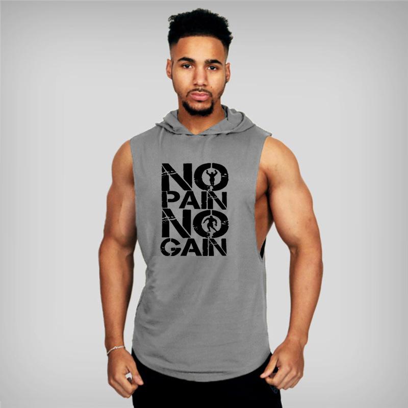 Men's Tank Tops Summer Gym Fitness Printed Compression Hooded Vest Tops Sportswear Muscle Vest Sleeveless T-shirt 