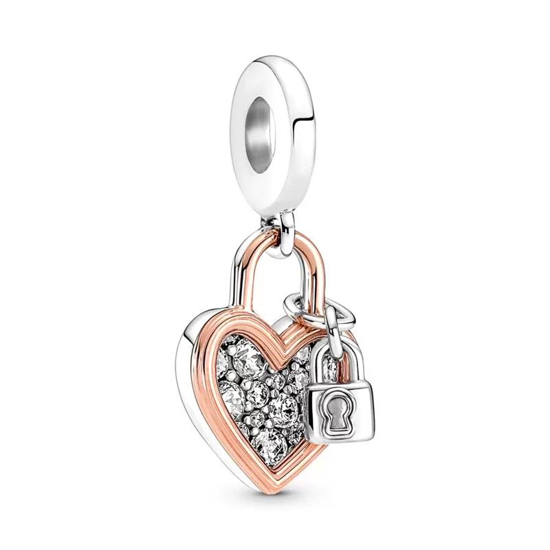 NEUER Rosegold Familienliebe Charm Anhänger Perle Blume Herz Clip Passend für Silberarmband DIY Schmuck Geschenk für Sie