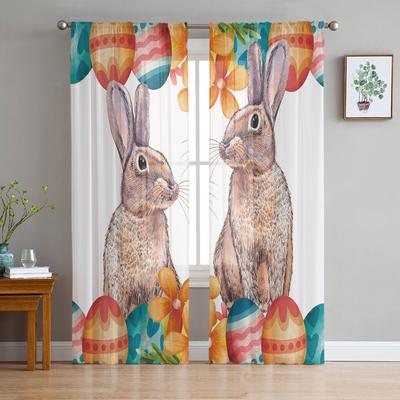 Easter Bunny Egg Flower Tulle Curtains For Living Room Home Decor Window Curtain Kitchen Sheer Voile Curtain