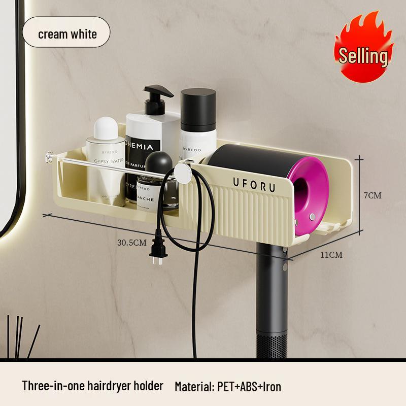 

Bathroom Wall-Mounted Luxury Storage Rack: Punch-Free, Multifunctional Hair Dryer Holder.