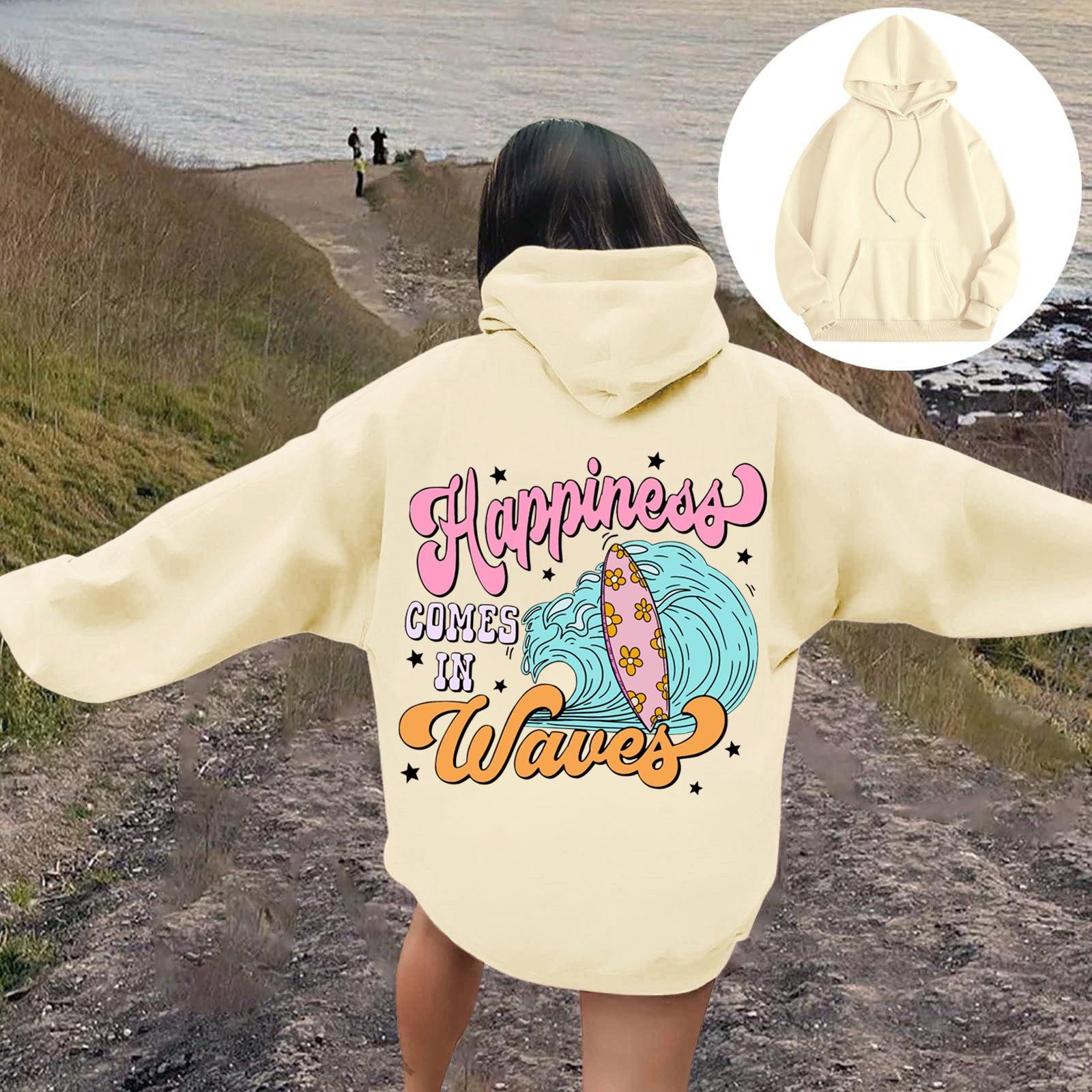 

Женская модная толстовка с длинным рукавом, принтом букв, капюшоном, завязками, большим карманом, толстовка сверху L бежевый