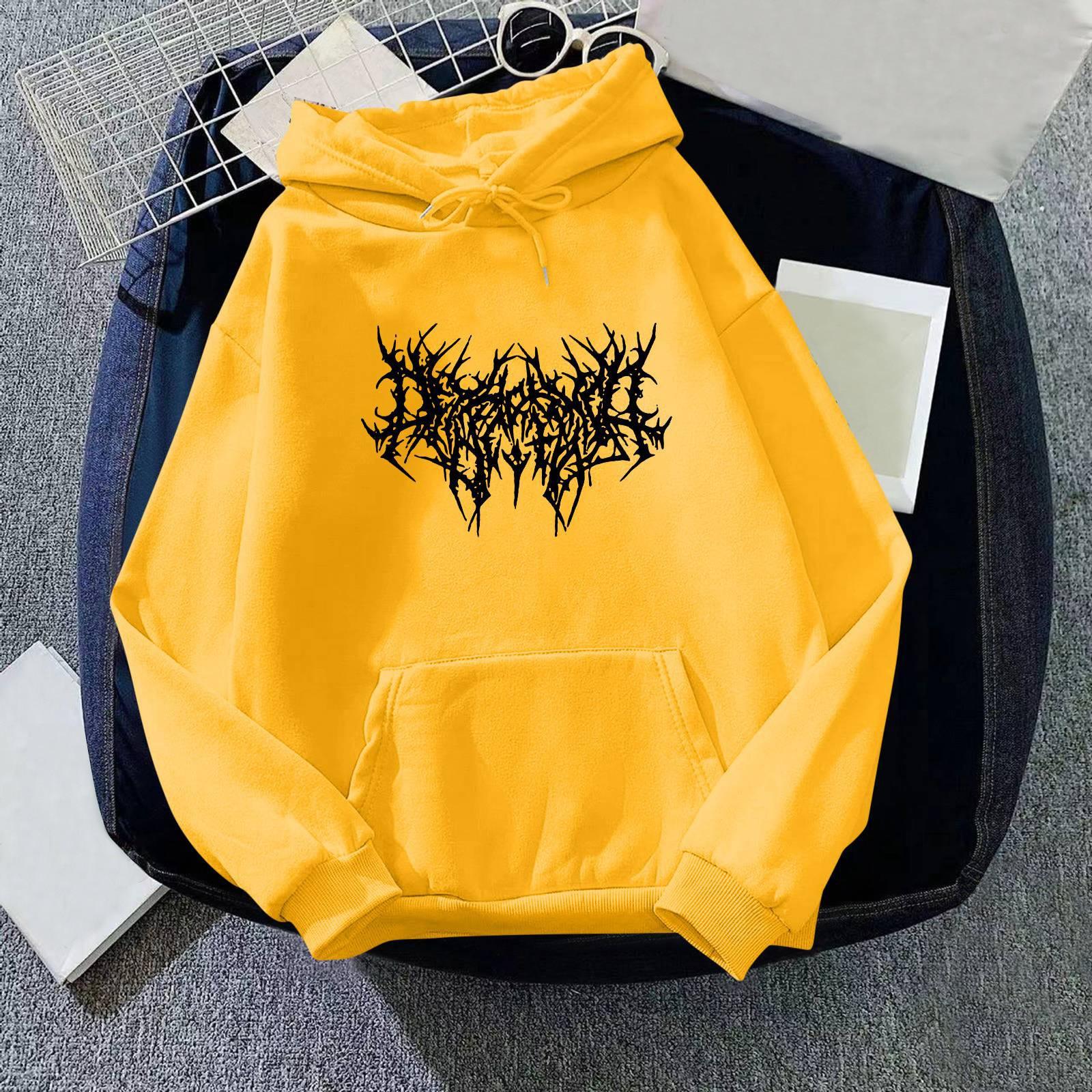 

Женская мода принт спортивный свободный пуловер длинный рукав карман капюшон толстовка топ XL жёлтый