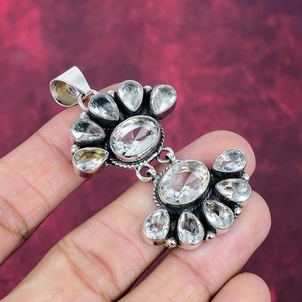 White Topaz Gemstone 925 Sterling Silver Handmade Wonderful Jewelry Pendant, For Memorial Day