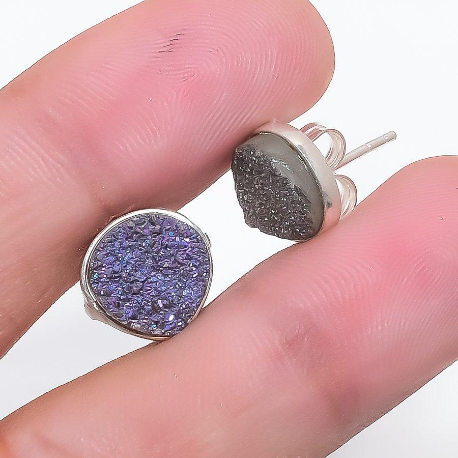 Titanium Druzy Gemstone Handmade Tops 925 Sterling Silver Earring KJ-1446