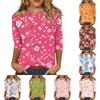 Damen Casual Oberteil mit Dreiviertelärm, Blumenprint, Rundhalsausschnitt, Lockerer Schnitt, Leichter Pullover-Bluse für den täglichen Gebrauch