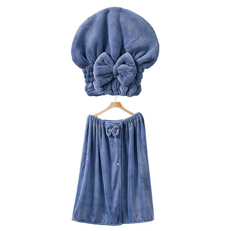 

SHGO-Plus-Size Adjustable Bath Skirt & Quick-Dry Cap Set Soft Coral Fleece,Skin-Friendly Coral Fleece, Fast Absorption Blue синий
