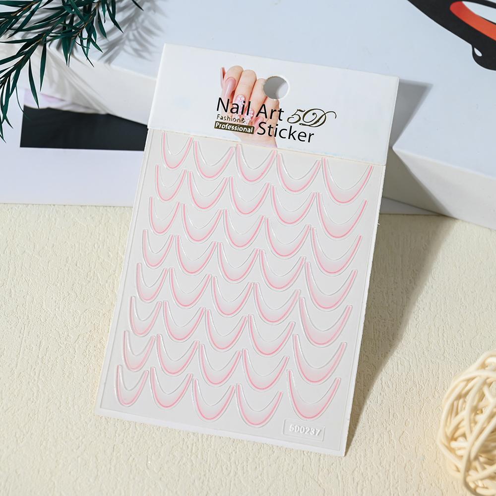 1pcs Gold Glitter French Design Nail Stickers White Silver Curve Lines Stripe Wave Nail Decals Slider Reflective Manicure Wraps