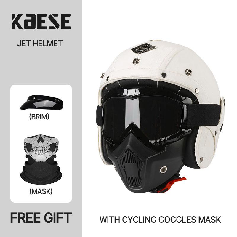 Newest Black Leather Open Face Motorcycle Helmet With Mask Scooter Riding Caque Classic Electric Motorbike Jet Cascos Para Moto