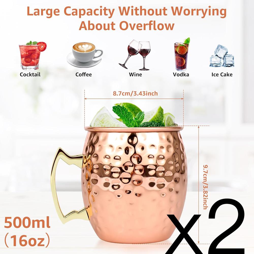 

Moscow Mule Mugs Copper Cups Copper Mugs with 304 Stainless Steel Lining,Perfect For Wine, Beer, Cold Drink, Bar, Party, Gifts 500ml
