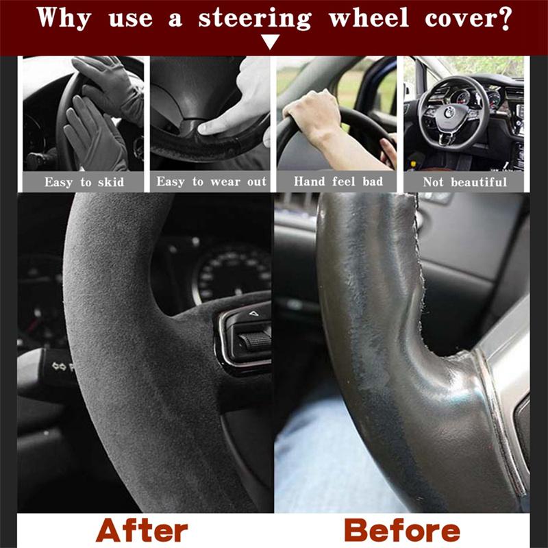 Hand-stitched Black Suede Anti-slip Breathable Car Steering Wheel Cover For Honda Civic 11 XI - Auto Interior