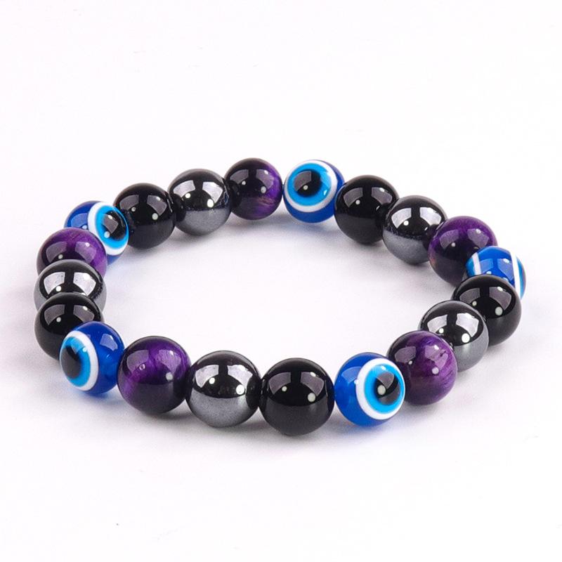 Evil Eye Bracelet 8mm Obsidian Beaded Woven Tiger's Eye Bracelet Obsidian Single Loop Tiger's Eye Bracelet