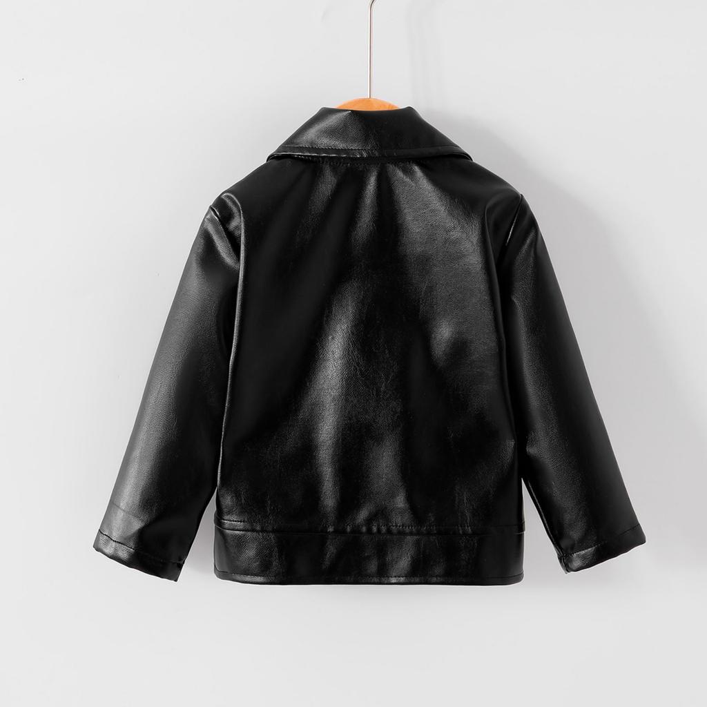 Long-Sleeve Big Collar Leather Jacket Cool Boys Moto Coat