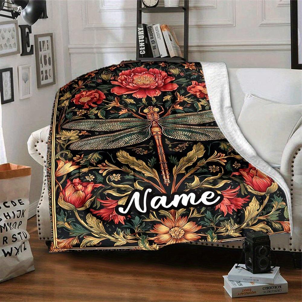Retro Dragonfly Customize Your Name Blanket Warm Comfortable And Soft Blankets Are Suitable For Home Lunch Break Blanket Office Sofa Sofa Gift To