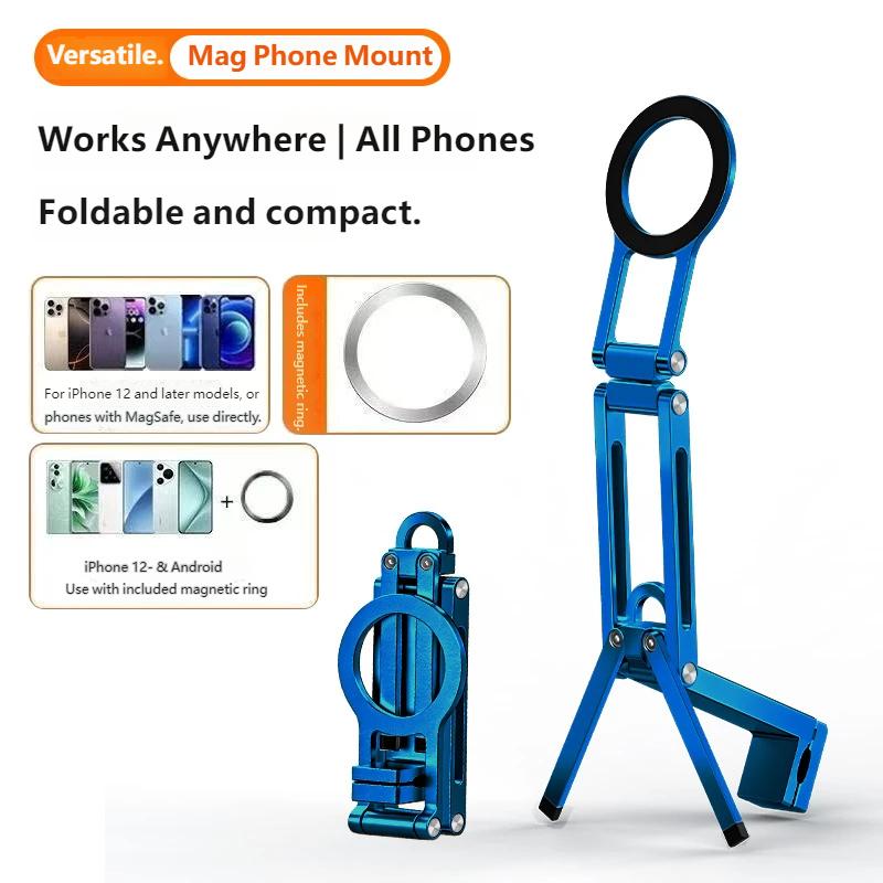 MagSafe Magnetic Foldable Tripod Aluminum Phone Stand for iPhone 16 15 14 13 12 Vlog Live Streaming Outdoor Shooting