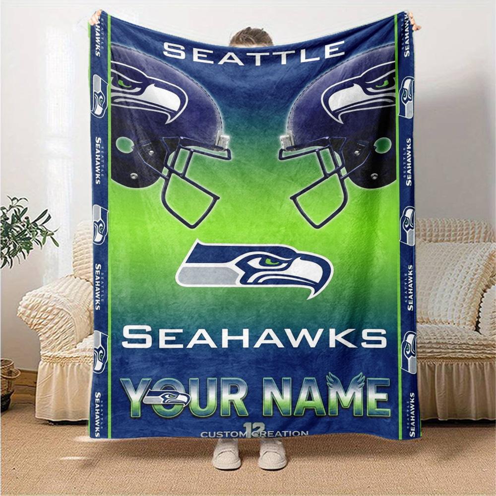 Name Custom Seattle Seahawks Print Flannel Blanket High Quality Warm Comfortable Cover for All Seasons Perfect for Gifts Home Decor