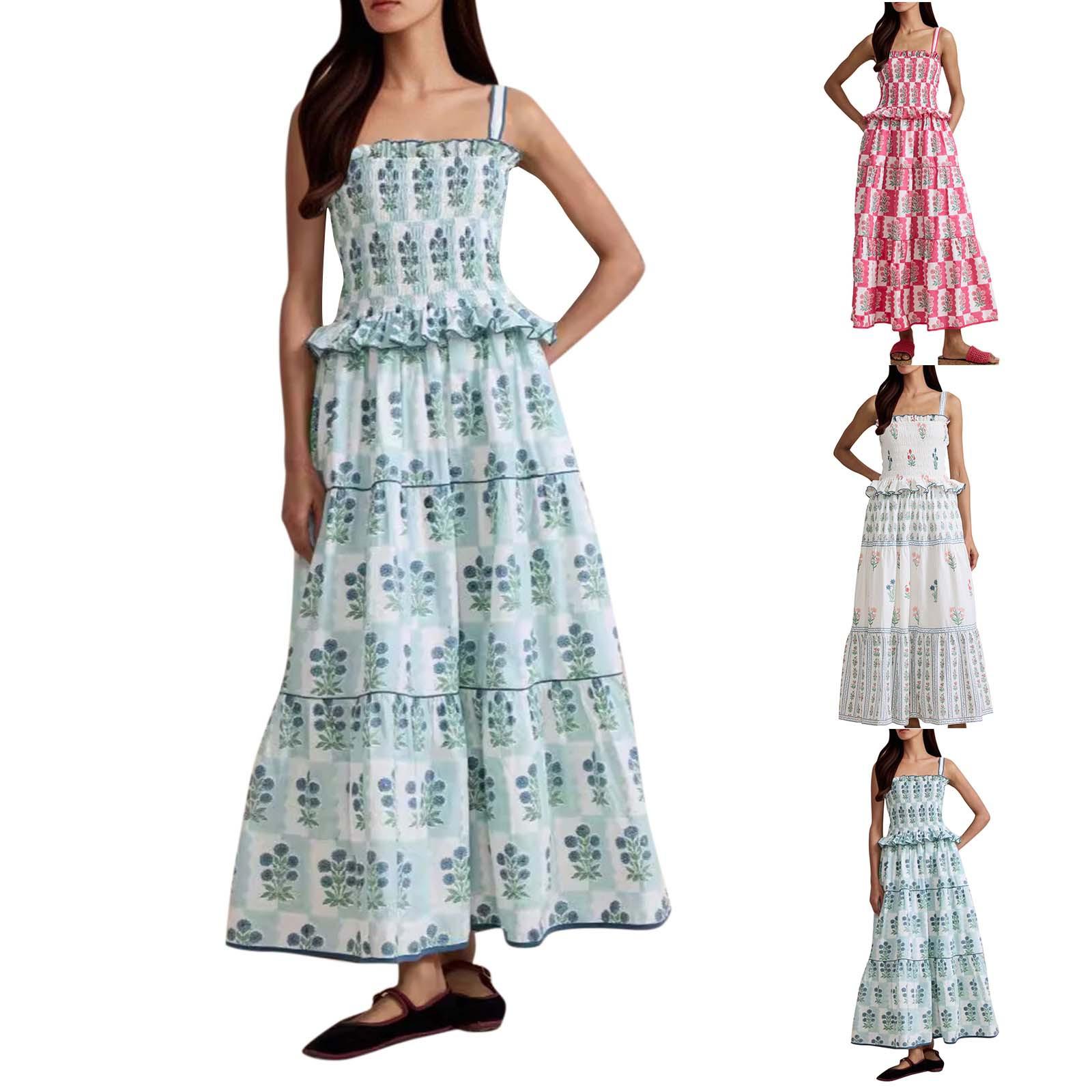 

Women s Casual Fashion Vintage Floral Print Suspender Dress Elegant Holiday Dress XL рожевий