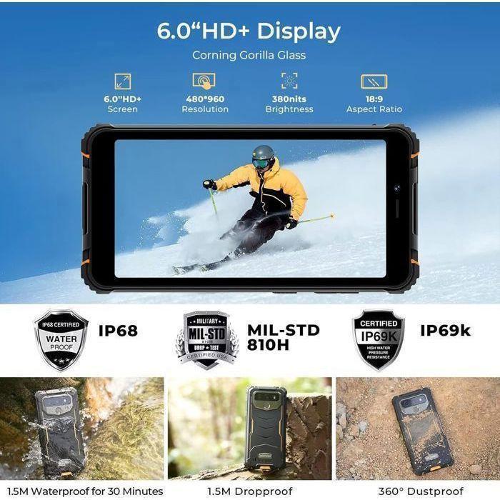 HOTWAV T5 Max Téléphone Portable Incassable 4Go+64Go 6.0" HD+ Smartphone Android 13 Caméra 13MP Dural SIM 4G Telephone NFC/GPS Vert