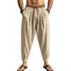 Men's Linen Loose Fit Color Wide Leg Pants with Tapered Hem for Business Casual