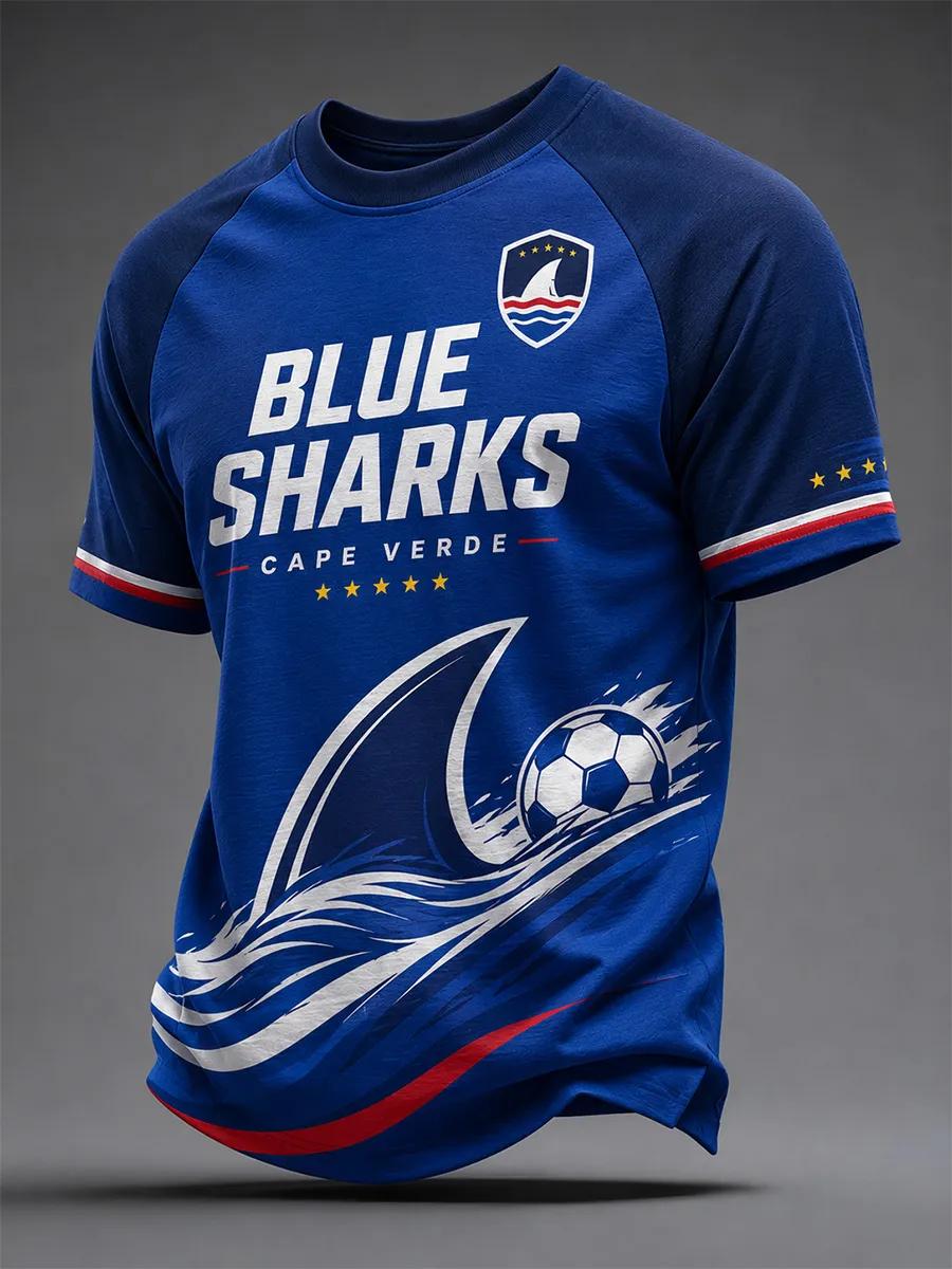 Kap Verde Stil Fußball T-Shirt Herren Damen Sport Oberteil Schnelltrocknend Atmungsaktiv Kurzarm Lässig Outdoor Sommerkleidung Tee XXS blue