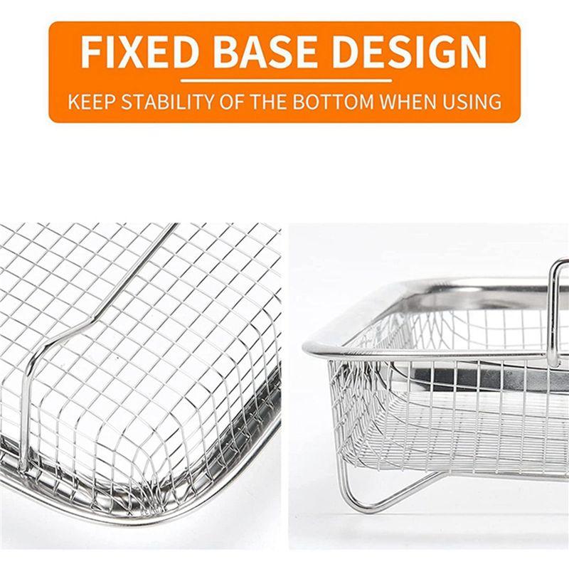 A74E-4Pcs Air Fryer Basket For Oven, Stainless Steel Grill Basket, Non-Stick Mesh Basket, Air Fryer Tray Wire Rack Basket