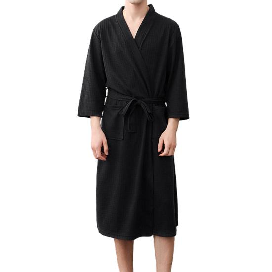 Men Bathrobe Solid Color V Neck Cardigan Water Absorption Oversize Male Pajamas