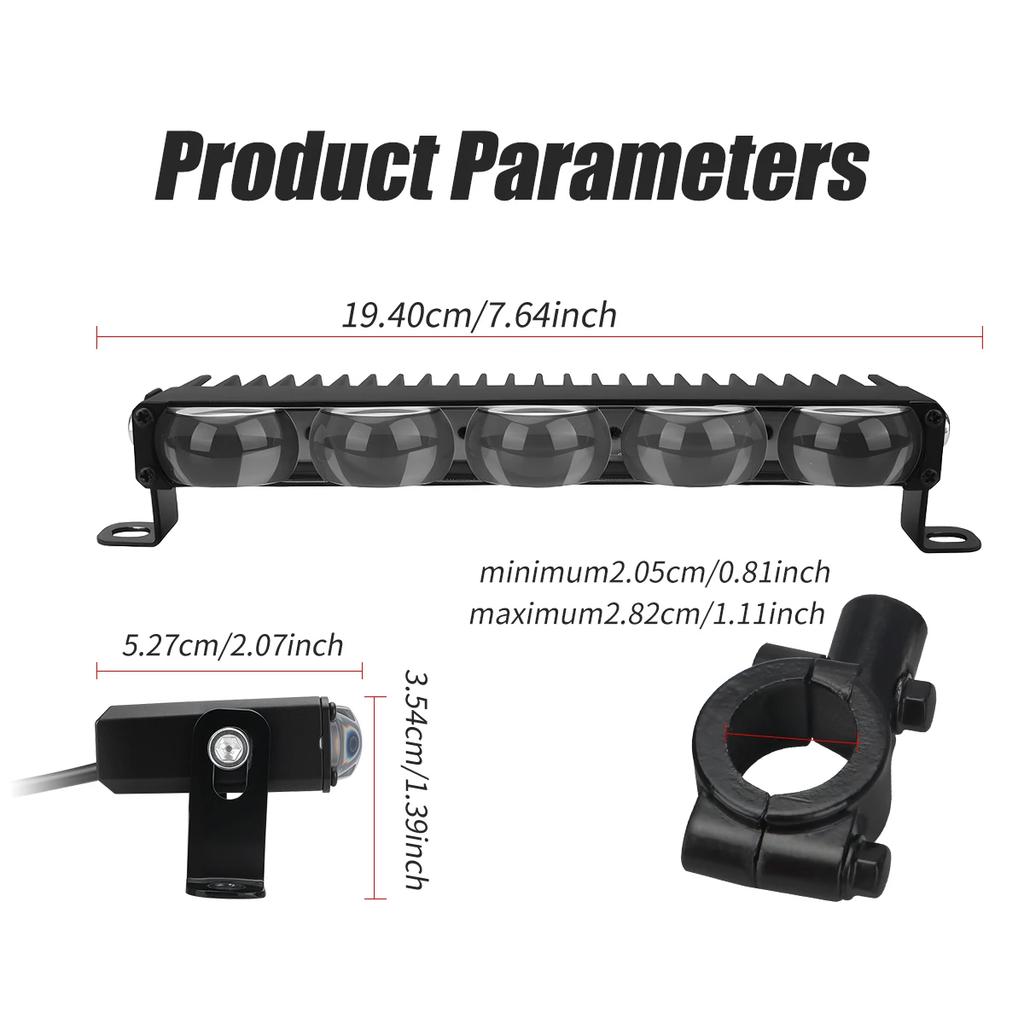 Motorcycle Headlight Handlebar LED 5 Lens Light Bar Set 12-24V Spotlight LED With Switch Kit Fits Most Handlebars White Yellow