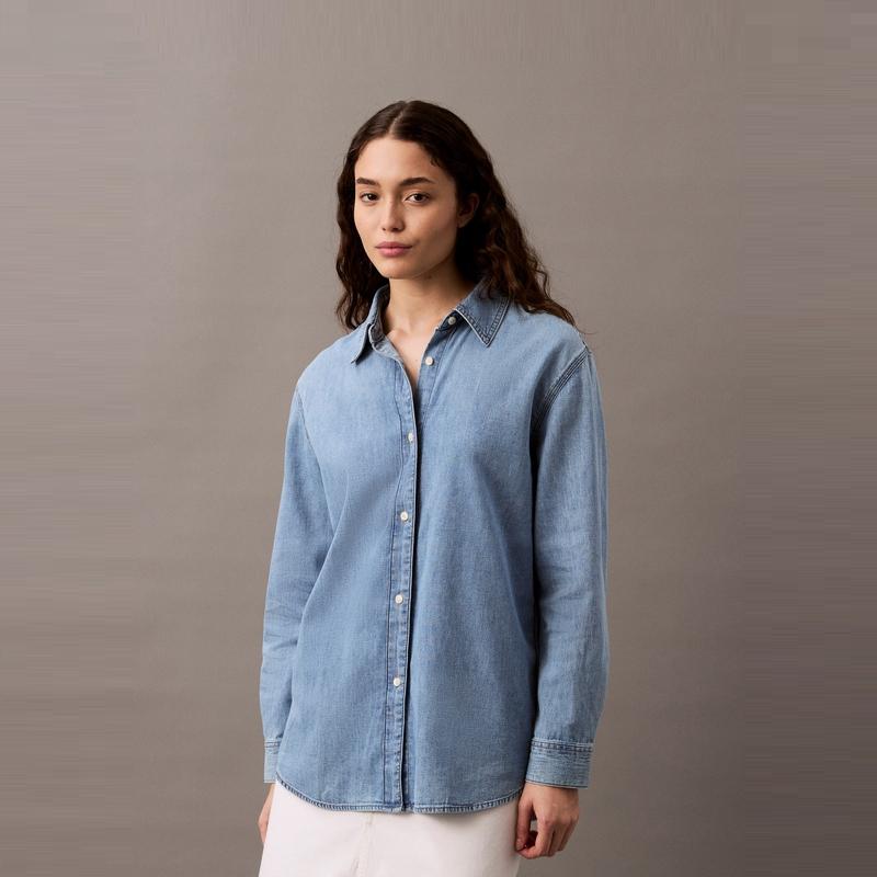 Calvin Klein American Vintage Loose Fit Cotton Denim Shirt Women Shirts Light-Blue 47B981G