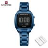 NAVIFORCE Women Digital Waterproof Watch Casual Sport Multifunction Stopwatch Gold Square Luminous Date Dial Stainless Steel Strap NF5047