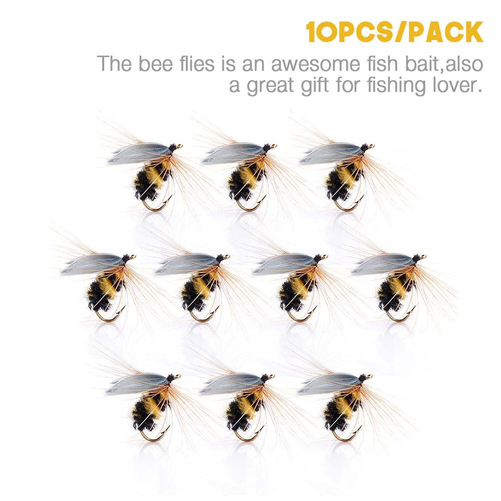 10pcs #10 Bionic Bee Fly Fishing Flies Dry Artificial Lures Trout Fly Tying Materials Floating Lure Fishing Flies Bait