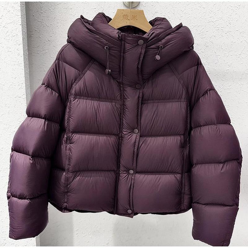 Kapuzen-Daunenjacke Damen Winter 2025 Neue Mode Grau Brotjacke Lässige Kurze Steppjacke