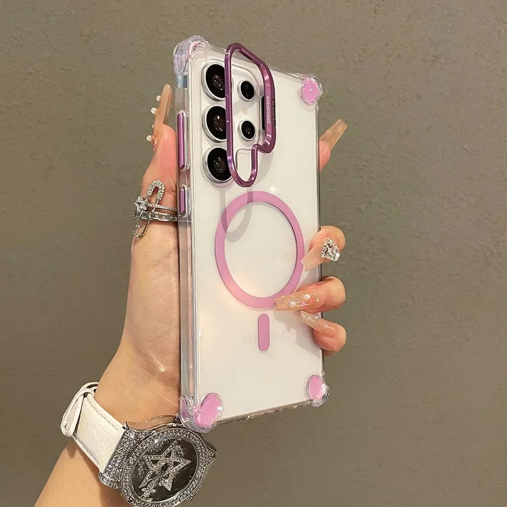 

Magnetic Flip Stand Case For Samsung Galaxy S25 S24 S23 S22 Ultra Plus FE for Magsafe Wireless Charge Acrylic Shockproof Cover Galaxy S22 Ultra 5G