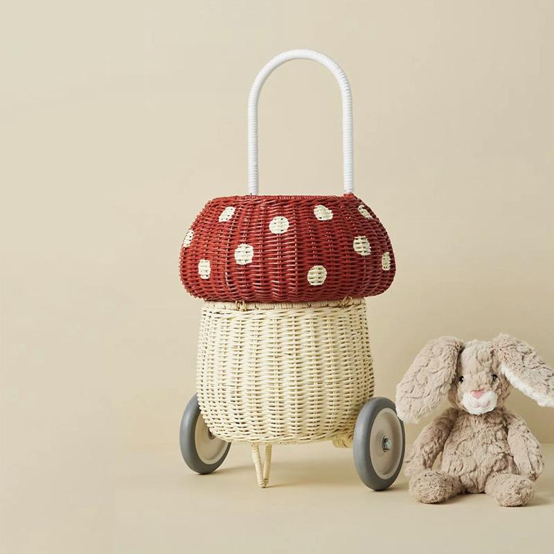 

Скандинавская детская ротанговая плетеная корзина для хранения вещей, тележка в форме гриба, украшение детской комнаты, реквизит для фотосъемки в детском саду 23x20x36