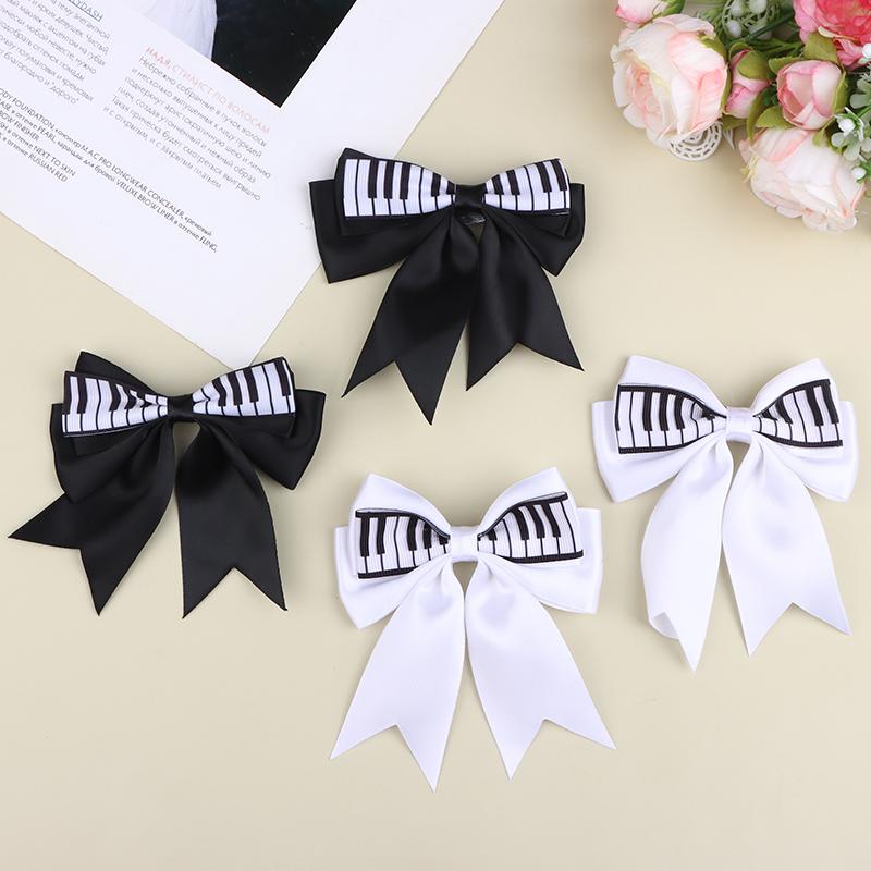 Piano Key Bow Hairpin Hair Clip Retro Girl Side Duckbill Clip Hair Accessory Black White Vintage Bowknot Hairpin For Cute Girls