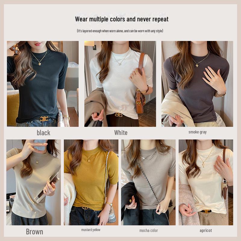 Women's Slim Fit Modal T-Shirt: Round Neck Five-Point Sleeve for Spring & Autumn