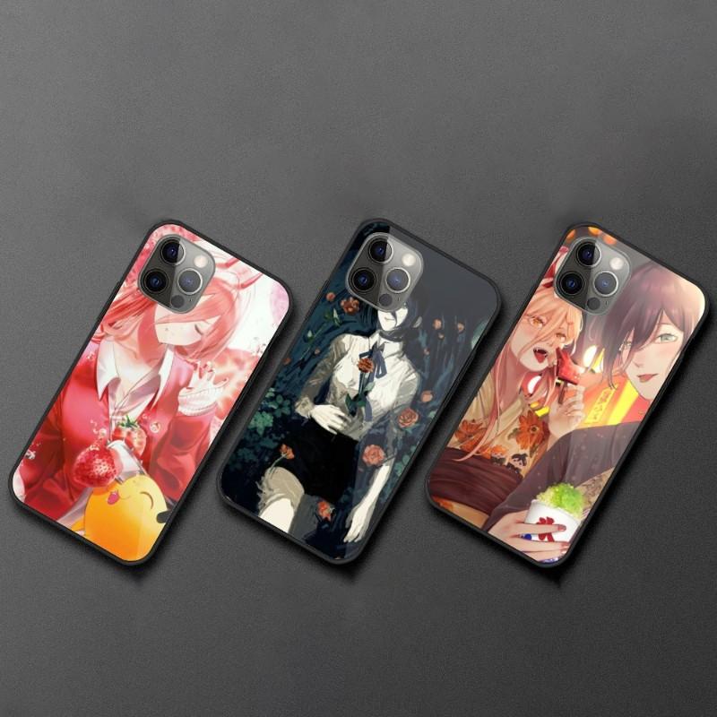 Cartoon Anime Chainsaw Man Phone Case For IPhone 13 12 11 XS X 8 7 6 Plus Mini Pro Max SE 2022 Black PC TPU Glass Phone Cover