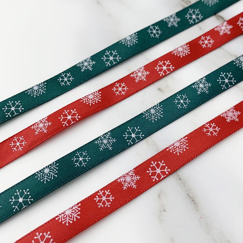 3/8" (10mm) Red printed Snowflake Satin Ribbon christmas gift ribbons Festival party gift packaging ribbon handmade decorative